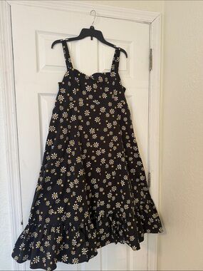 Kate Spade New York Black Daisy Print Fit & Flare Sundress XXL